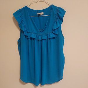 LOFT Women's Blouse Medium Blue Ruffle Sleeveless